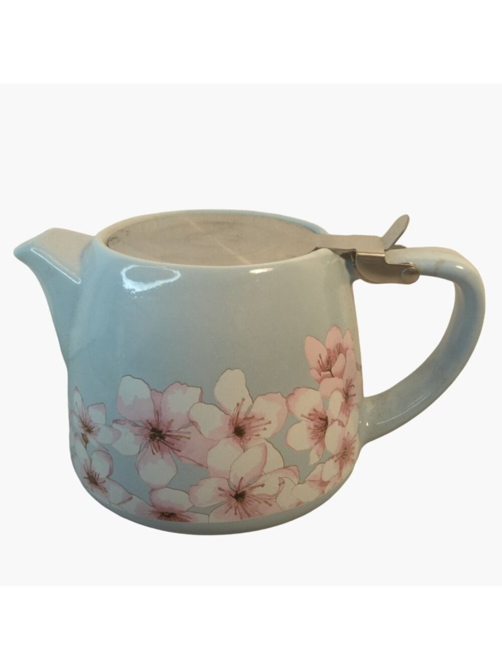 Alfred Ceramic Stainless Steel Teapot Blue Cherry Blossom 20 oz